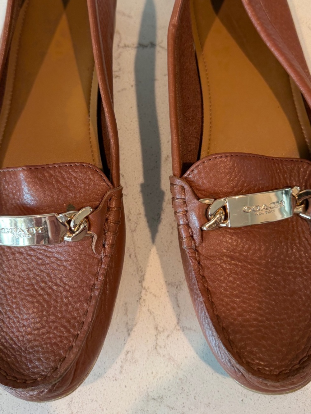 Coach Brown Leather Loafers with Gold Tone Accents 8